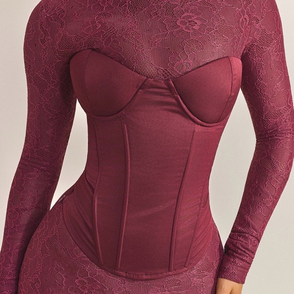 Elegant Burgundy Lace Mini Dress - Picture 2 of 3